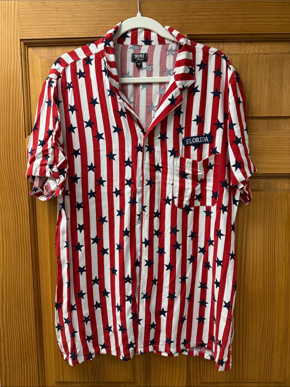 Home Free Red & White Striped Short-Sleeve Button-Down Shirt with Navy Stars